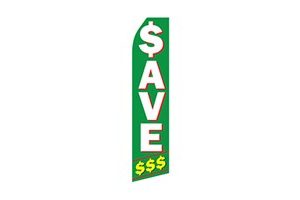 green sale feather flag that says save money