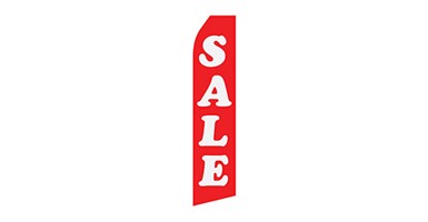 red sale feather flag that says sale in white text