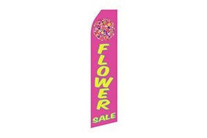 pink sale feather flag that says flower sale in yellow text
