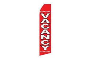 real estate feather flag that says vacancy in red and white