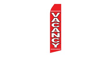 real estate feather flag that says vacancy in red and white