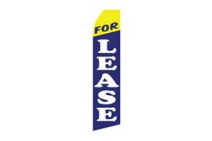 real estate father flag that says for lease in blue, yellow and white