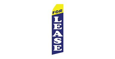 real estate father flag that says for lease in blue, yellow and white