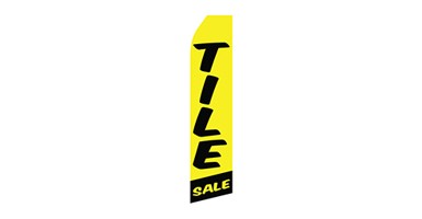 yellow furniture feather flag that says tile sale in black text