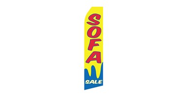 bright furniture feather flag that says sofa sale