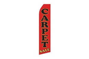 red furniture feather flag that says carpet sale in black and yellow text