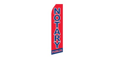 red business feather flag that says notary in blue