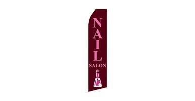 business stock feather flag that says nail salon in pink text