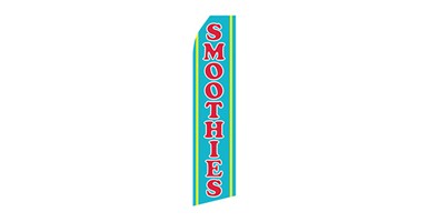 green business feather flag that says smoothies in red