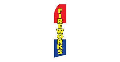 business stock feather flag that says fireworks