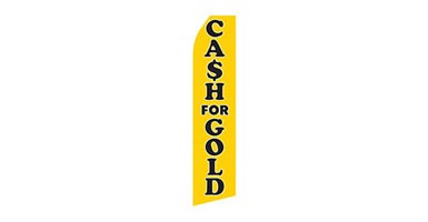 yellow business stock feather flag that says Cash For Gold in black text
