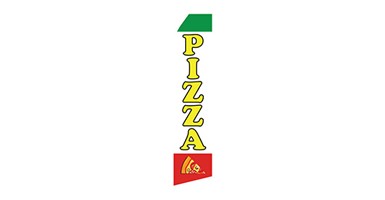 business feather flag that says pizza
