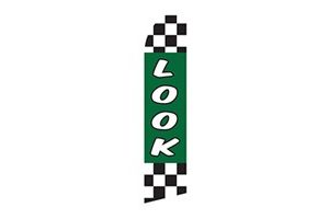 automotive feather flag that says look