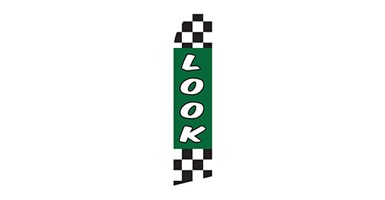 automotive feather flag that says look